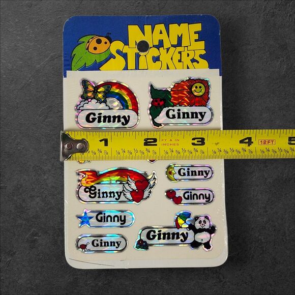 2 Vintage 80s Holographic Name Stickers Ginny Foil Sticker Sheets NIP Virginia - Picture 6 of 6